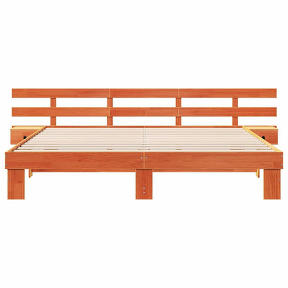 Bed Frame with Headboard Brown 200 x 200 cm Solid Pine Wood