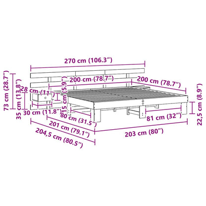 Bed Frame with Headboard Brown 200 x 200 cm Solid Pine Wood
