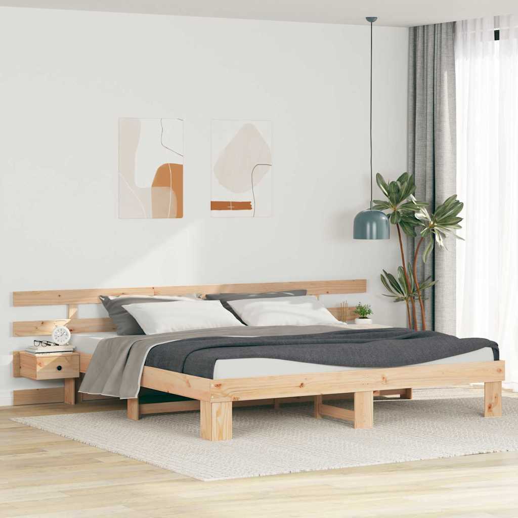 Bed Frame with Headboard Brown 180 x 200 cm Solid Pine Wood