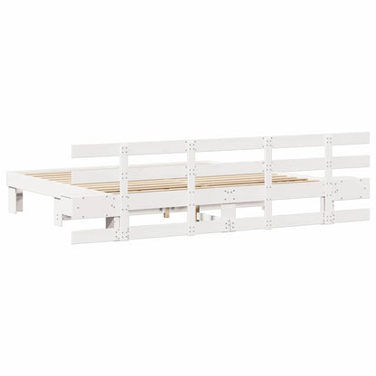 Bed Frame with Headboard White 180 x 200 cm Solid Pine Wood