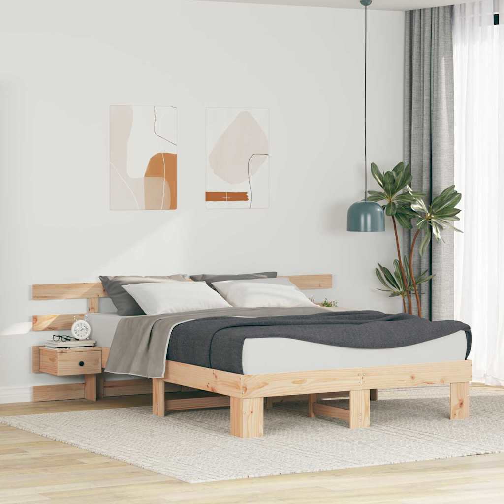 Bed Frame with Headboard Brown 160 x 200 cm Solid Pine Wood