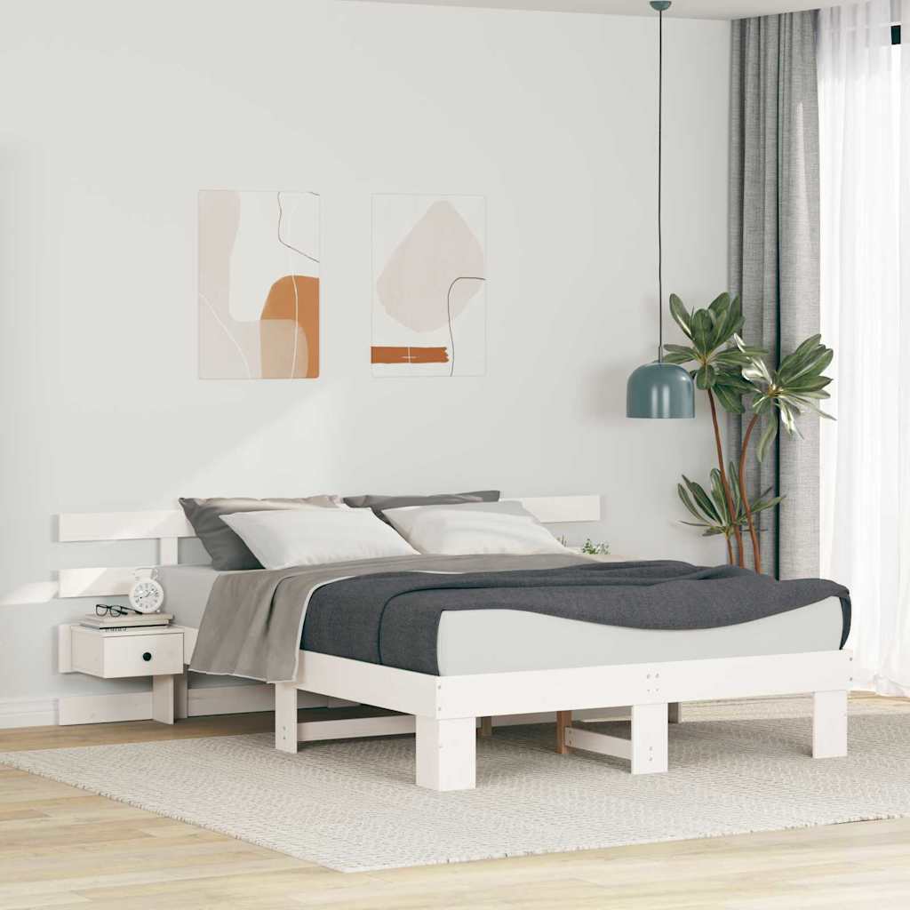 Bed Frame with Headboard White 160 x 200 cm Solid Pine Wood
