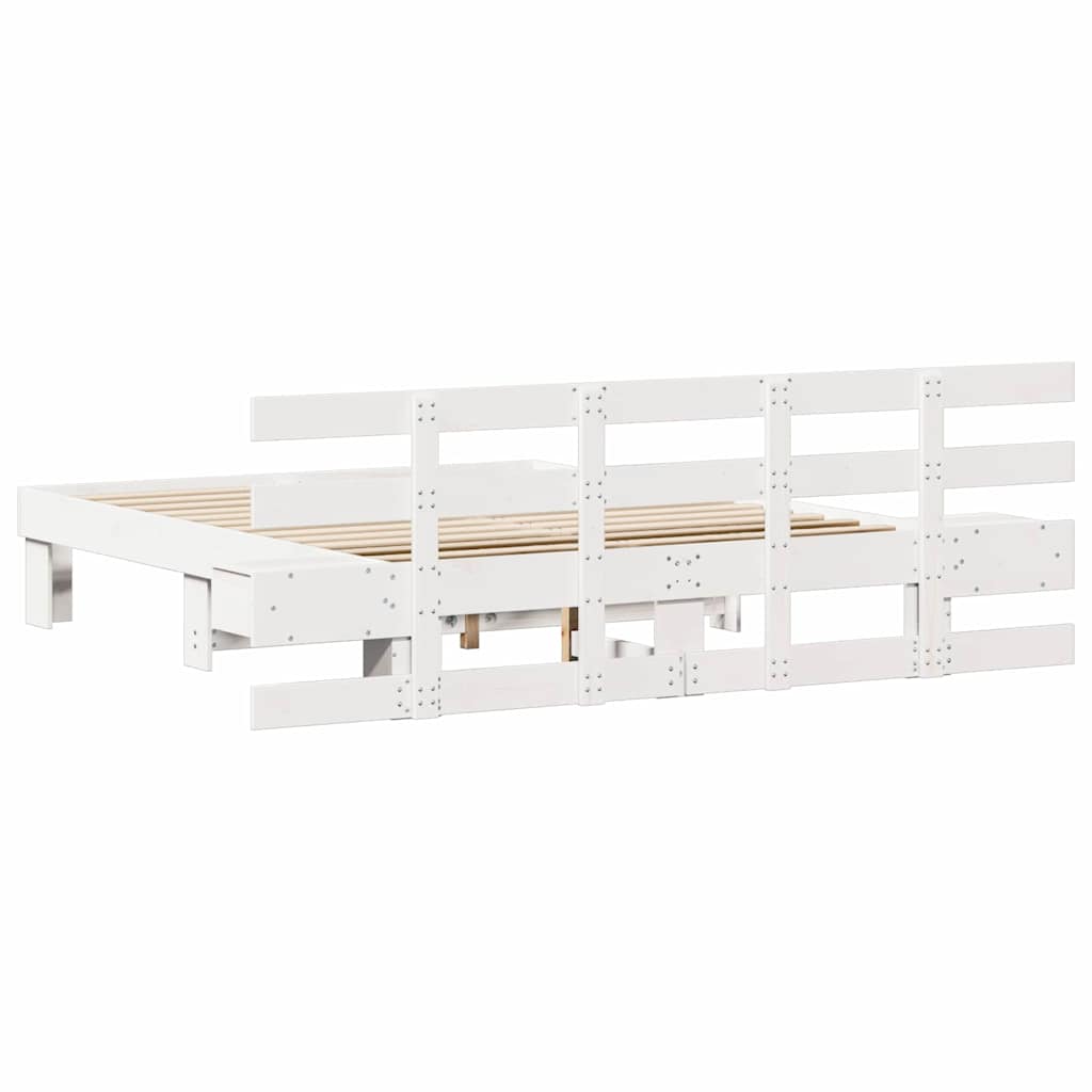 Bed Frame with Headboard White 160 x 200 cm Solid Pine Wood