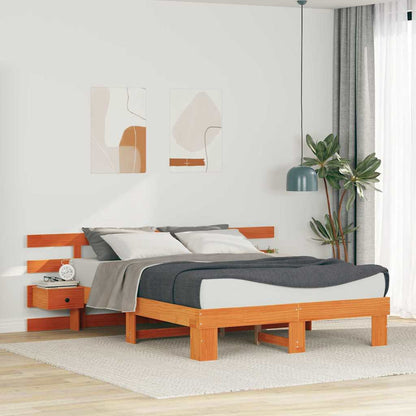 Bed Frame with Headboard Brown 160 x 200 cm Solid Pine Wood