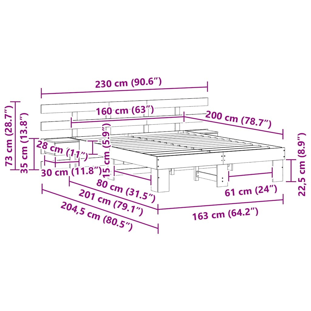 Bed Frame with Headboard Brown 160 x 200 cm Solid Pine Wood