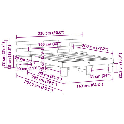Bed Frame with Headboard Brown 160 x 200 cm Solid Pine Wood