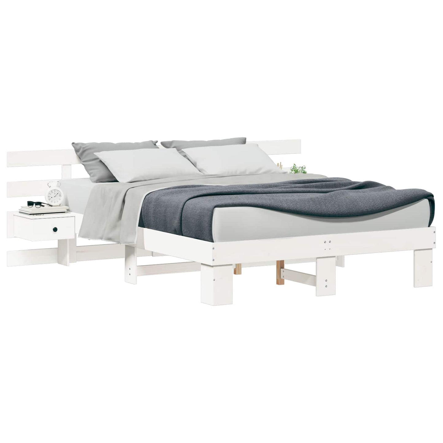 Bed Frame with Headboard White 150 x 200 cm Solid Pine Wood