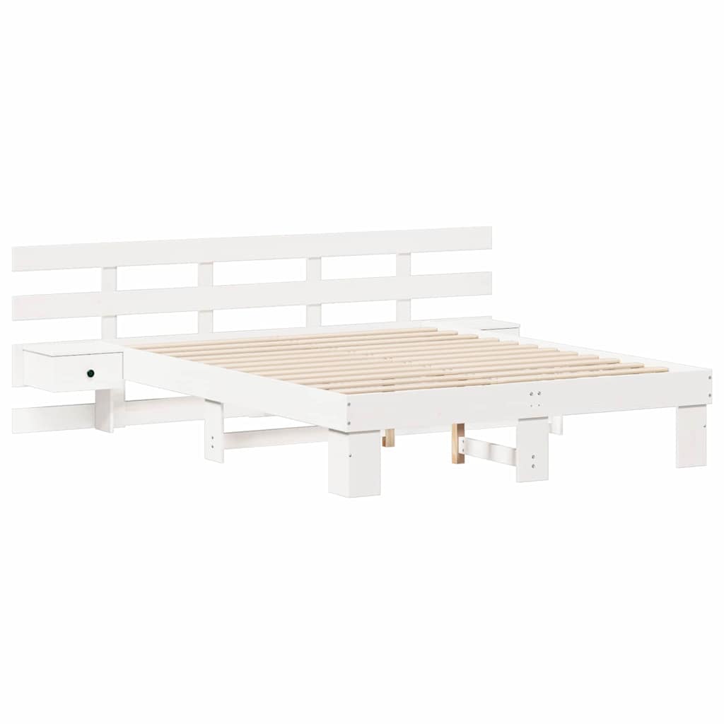 Bed Frame with Headboard White 150 x 200 cm Solid Pine Wood