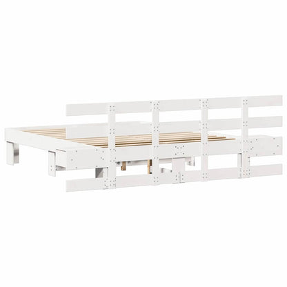 Bed Frame with Headboard White 150 x 200 cm Solid Pine Wood