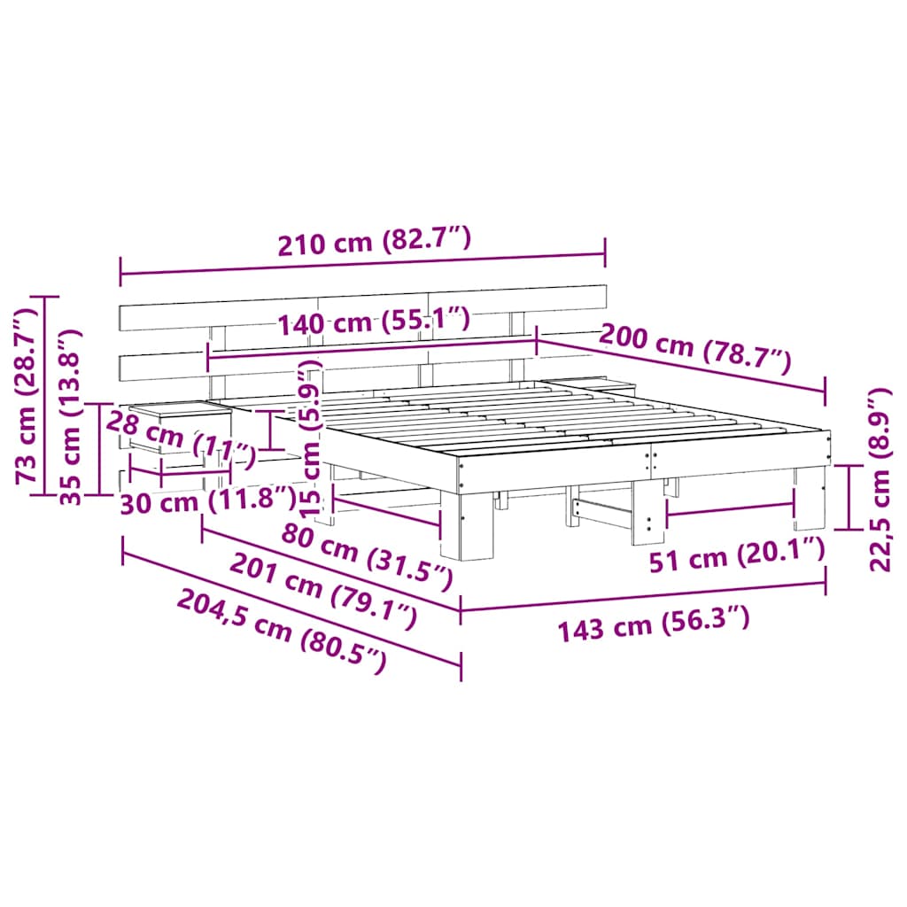 Bed Frame with Headboard Brown 140 x 200 cm Solid Pine Wood