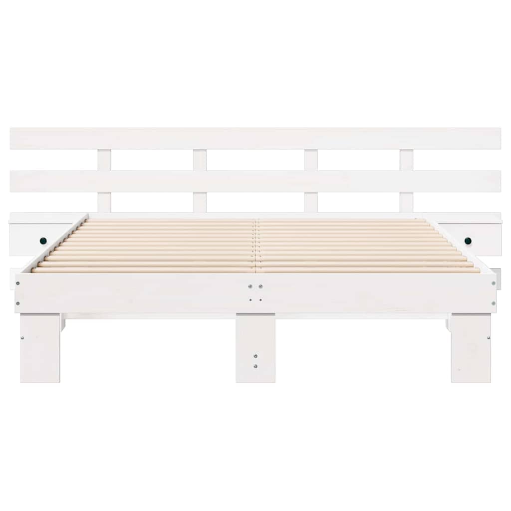 Bed Frame with Headboard White 140 x 200 cm Solid Pine Wood