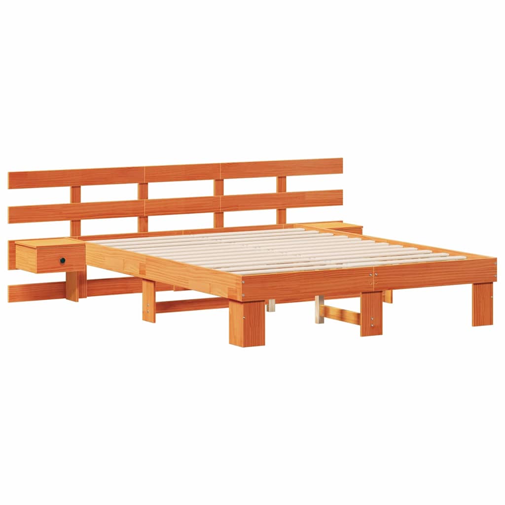 Bed Frame with Headboard Brown 140 x 200 cm Solid Pine Wood