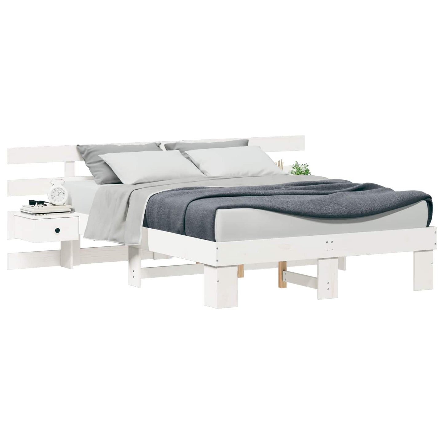 Bed Frame with Headboard White 120 x 200 cm Solid Pine Wood