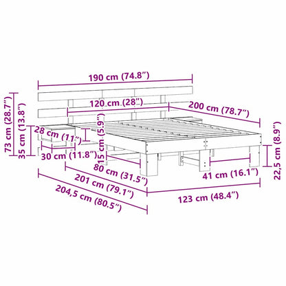 Bed Frame with Headboard Brown 120 x 200 cm Solid Pine Wood