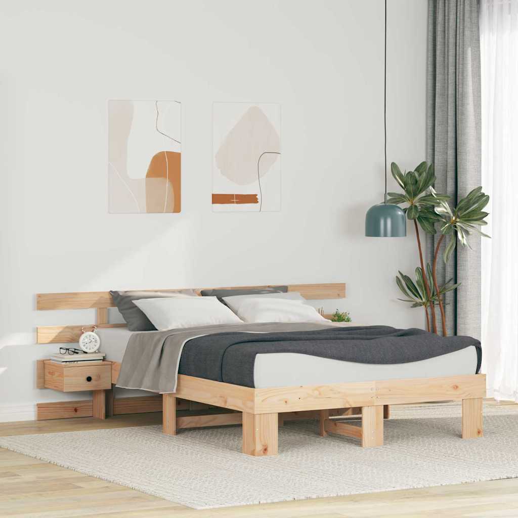Bed Frame with Headboard Brown 140 x 190 cm Solid Pine Wood