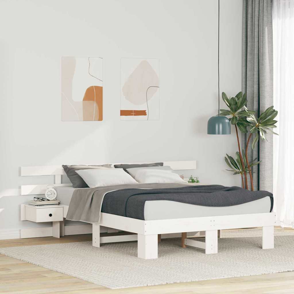 Bed Frame with Headboard White 140 x 190 cm Solid Pine Wood