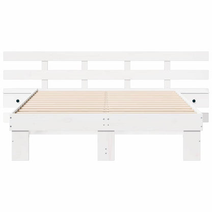 Bed Frame with Headboard White 140 x 190 cm Solid Pine Wood