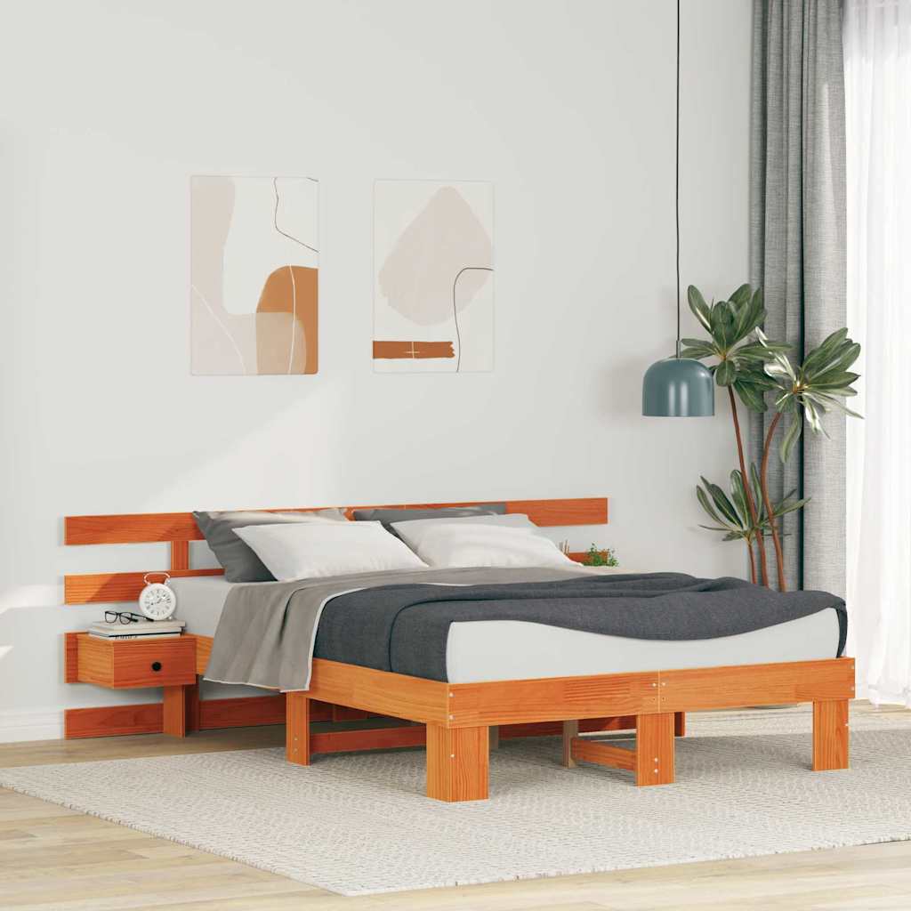 Bed Frame with Headboard Brown 140 x 190 cm Solid Pine Wood