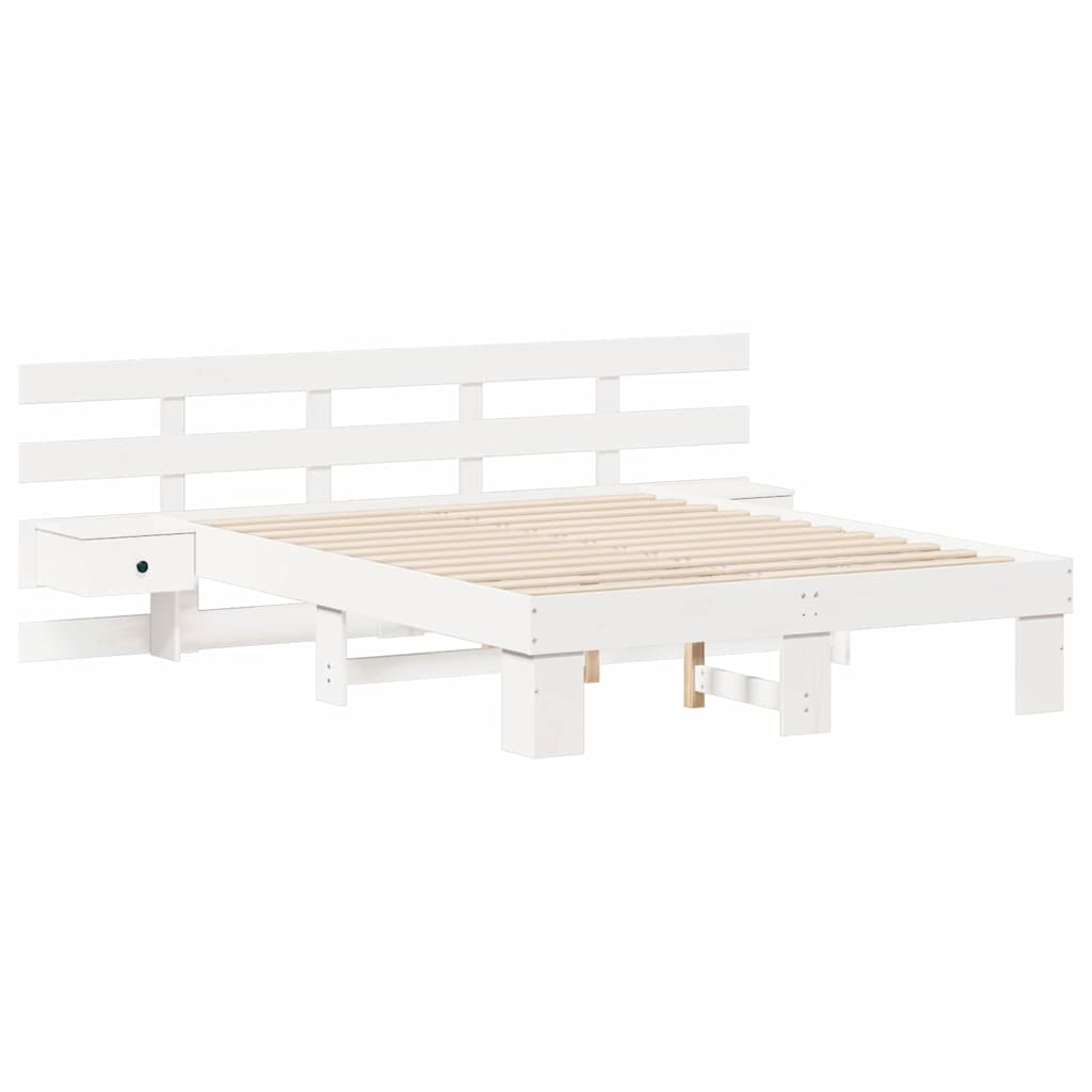 Bed Frame with Headboard White 135 x 190 cm Solid Pine Wood