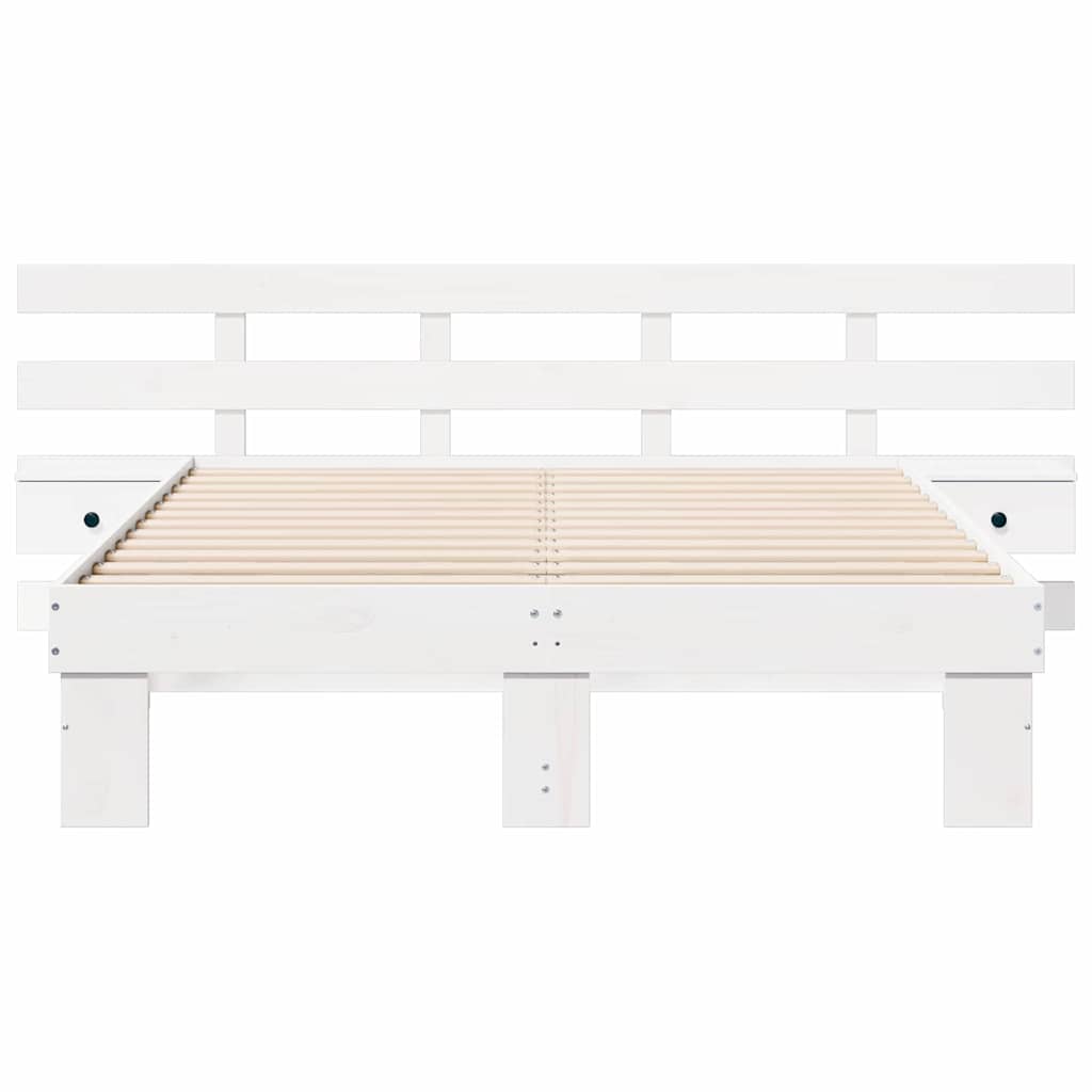 Bed Frame with Headboard White 135 x 190 cm Solid Pine Wood