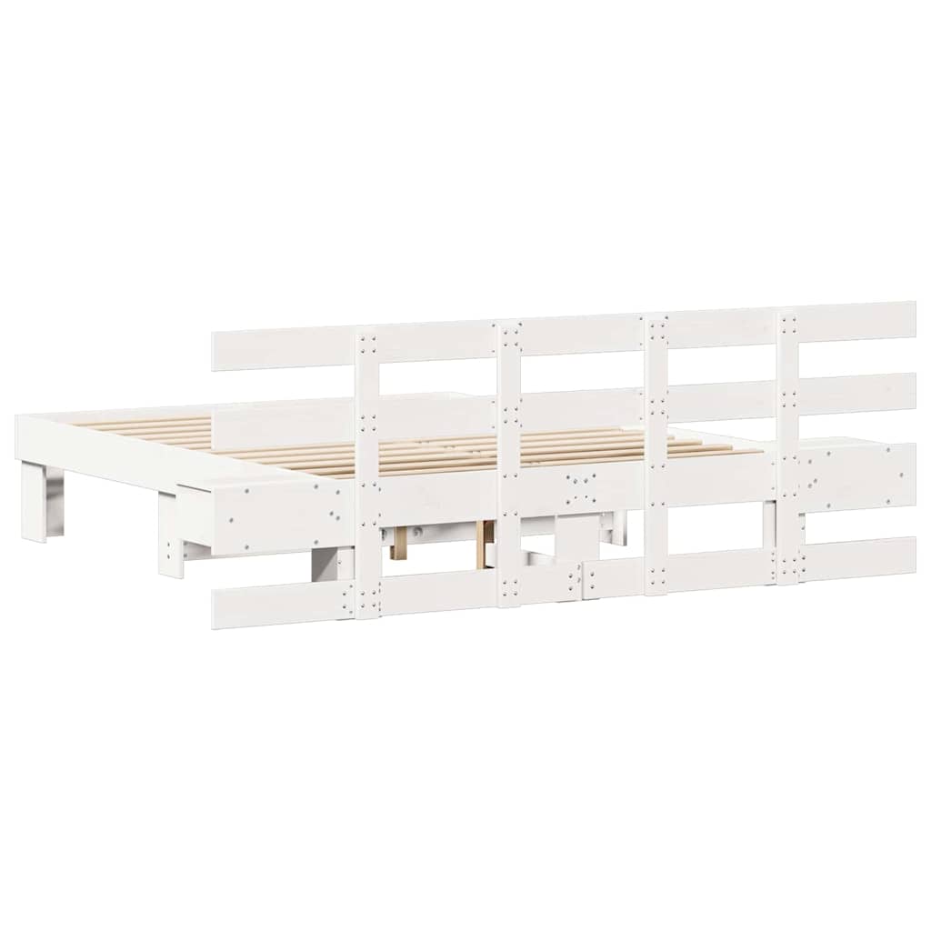 Bed Frame with Headboard White 120 x 190 cm Solid Pine Wood