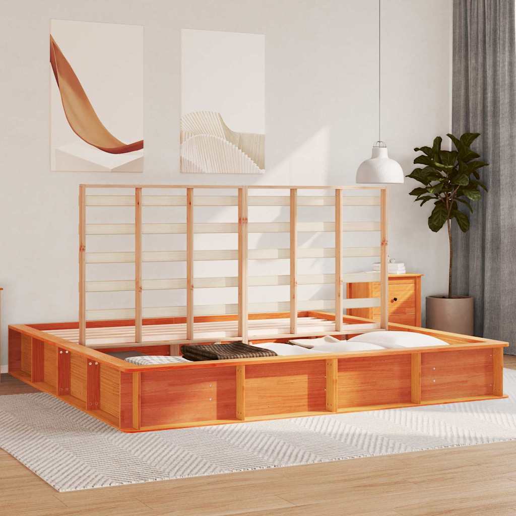 Bed Frame Wax Brown 200 x 200 cm Solid Pine Wood