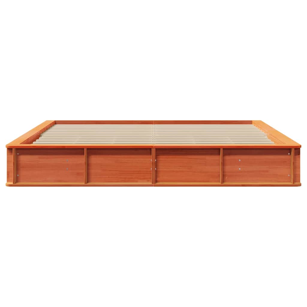Bed Frame Wax Brown 200 x 200 cm Solid Pine Wood