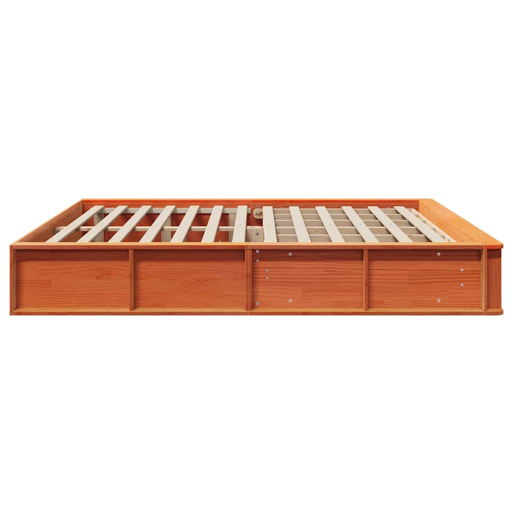 Bed Frame Wax Brown 200 x 200 cm Solid Pine Wood