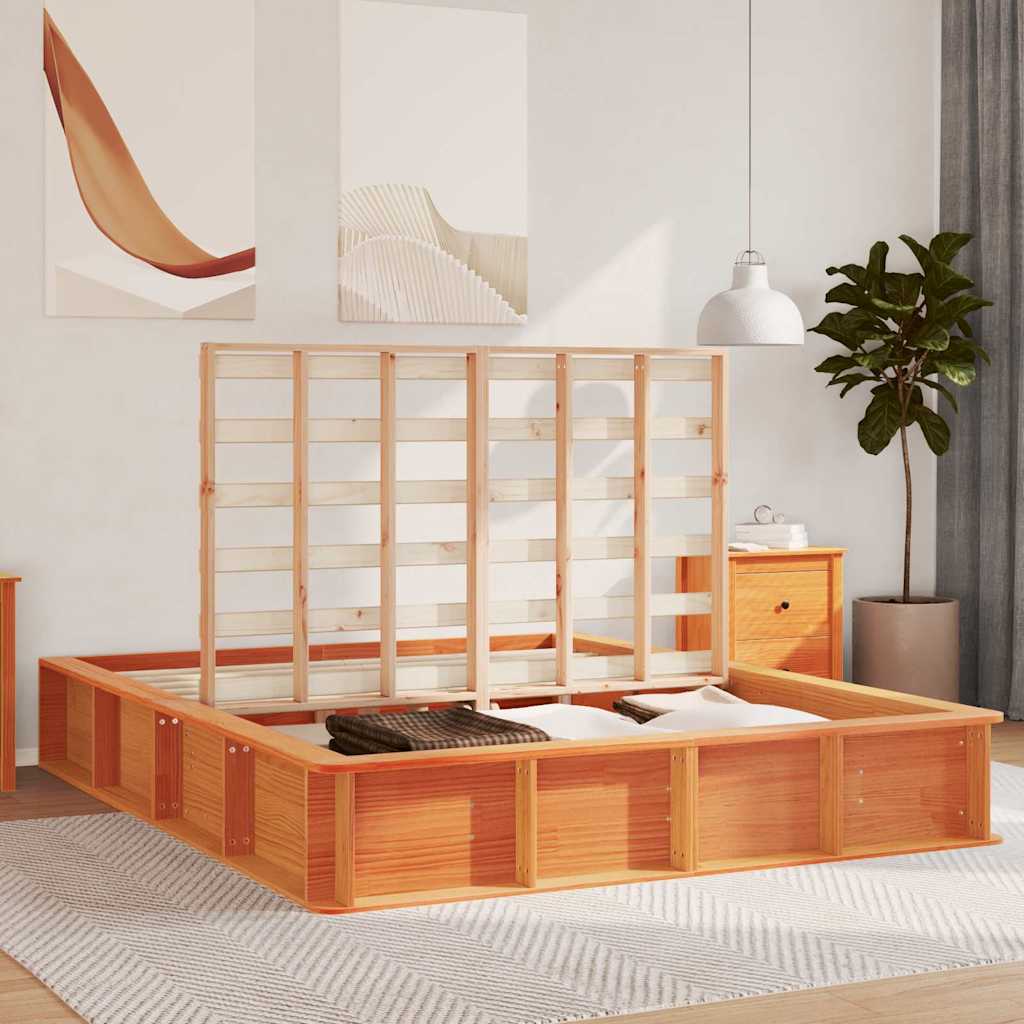 Bed Frame Wax Brown 150 x 200 cm Solid Pine Wood