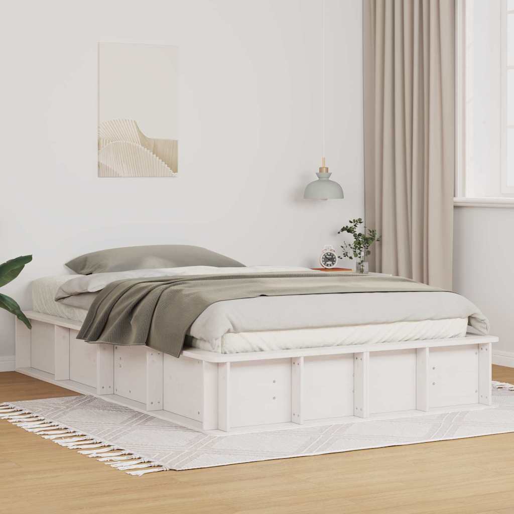 Bed Frame White 140 x 200 cm Solid Pine Wood