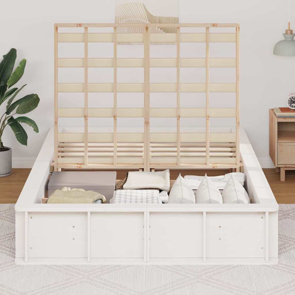 Bed Frame White 135 x 190 cm Solid Pine Wood