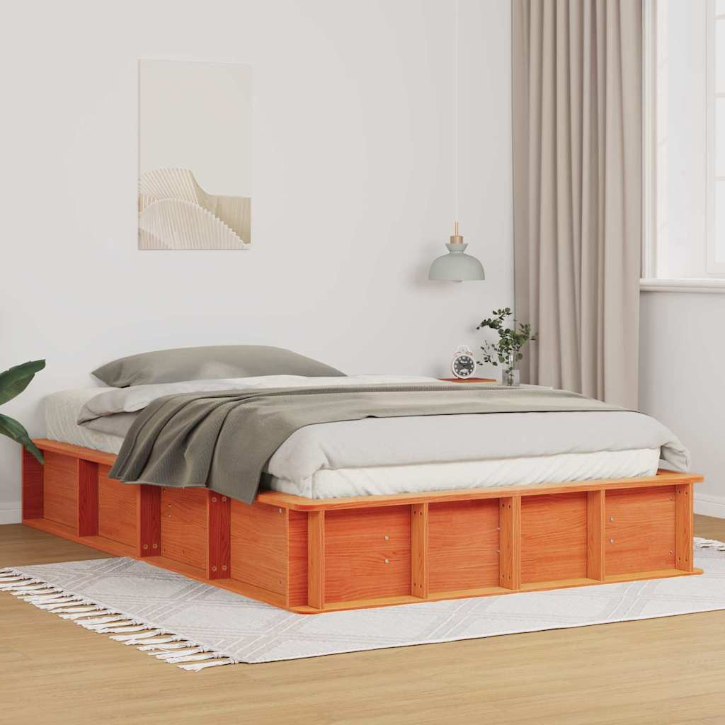 Bed Frame Wax Brown 135 x 190 cm Solid Pine Wood