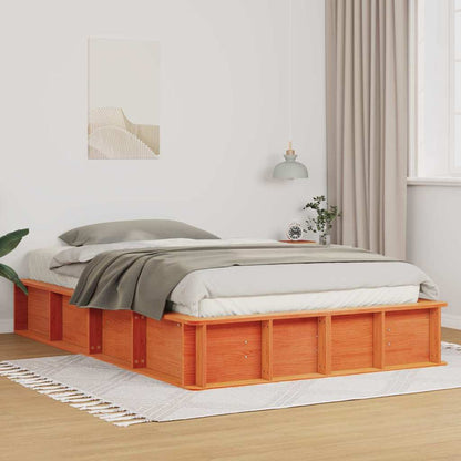 Bed Frame Wax Brown 135 x 190 cm Solid Pine Wood