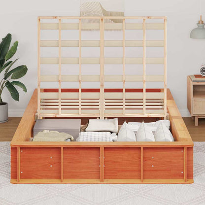 Bed Frame Wax Brown 135 x 190 cm Solid Pine Wood