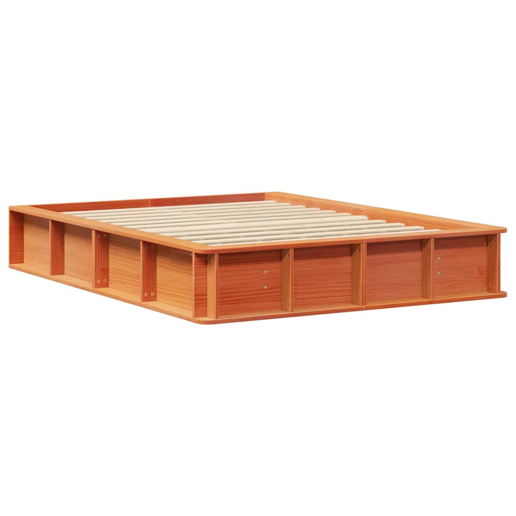 Bed Frame Wax Brown 135 x 190 cm Solid Pine Wood