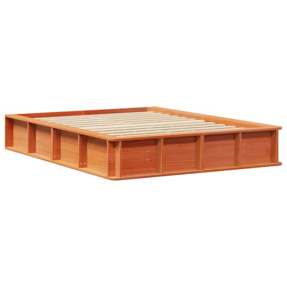 Bed Frame Wax Brown 135 x 190 cm Solid Pine Wood