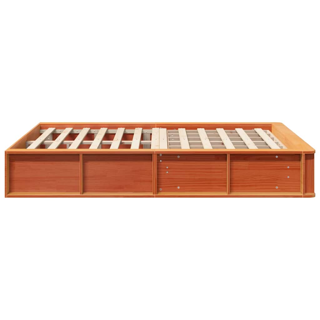 Bed Frame Wax Brown 135 x 190 cm Solid Pine Wood