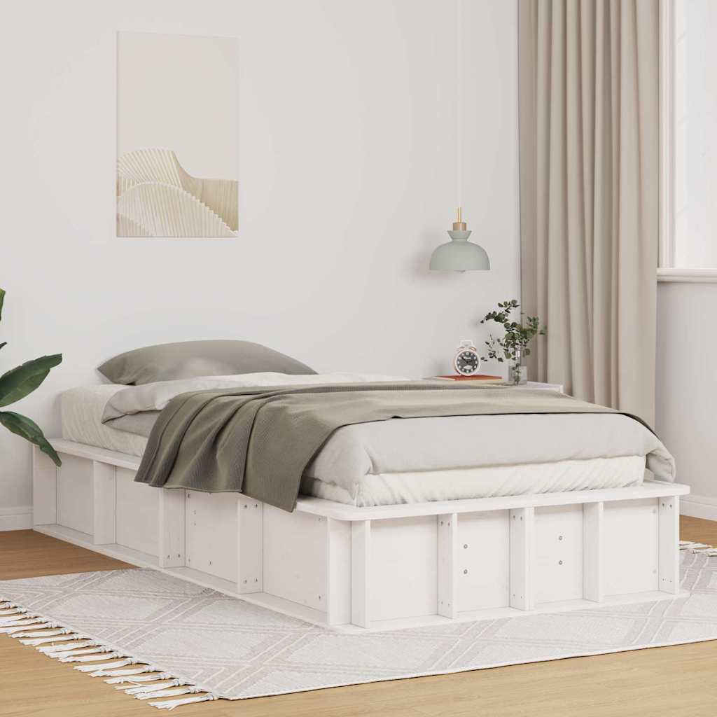 Bed Frame White 90 x 200 cm Solid Pine Wood