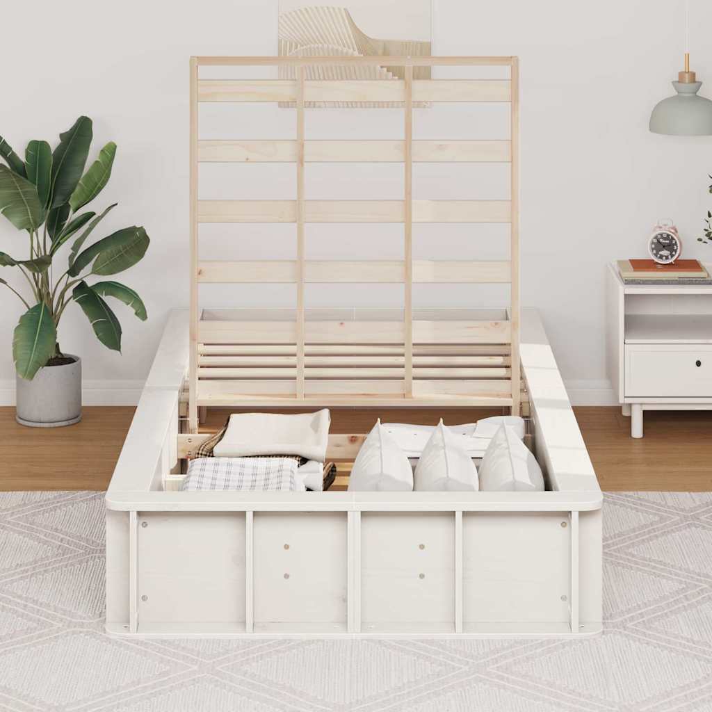 Bed Frame White 90 x 200 cm Solid Pine Wood