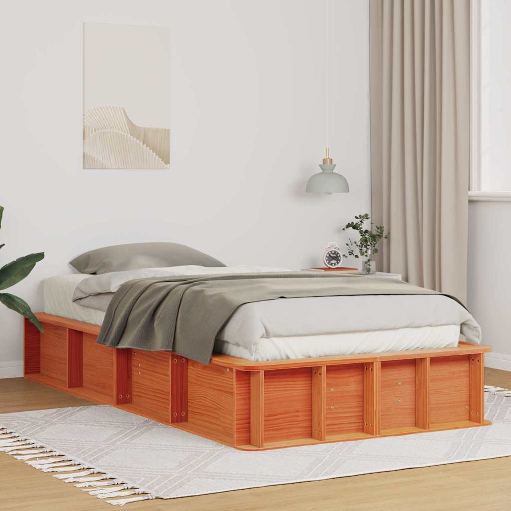 Bed Frame Wax Brown 90 x 200 cm Solid Pine Wood
