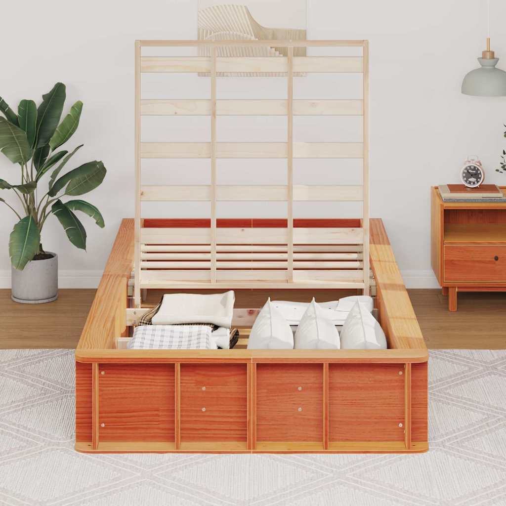 Bed Frame Wax Brown 90 x 200 cm Solid Pine Wood