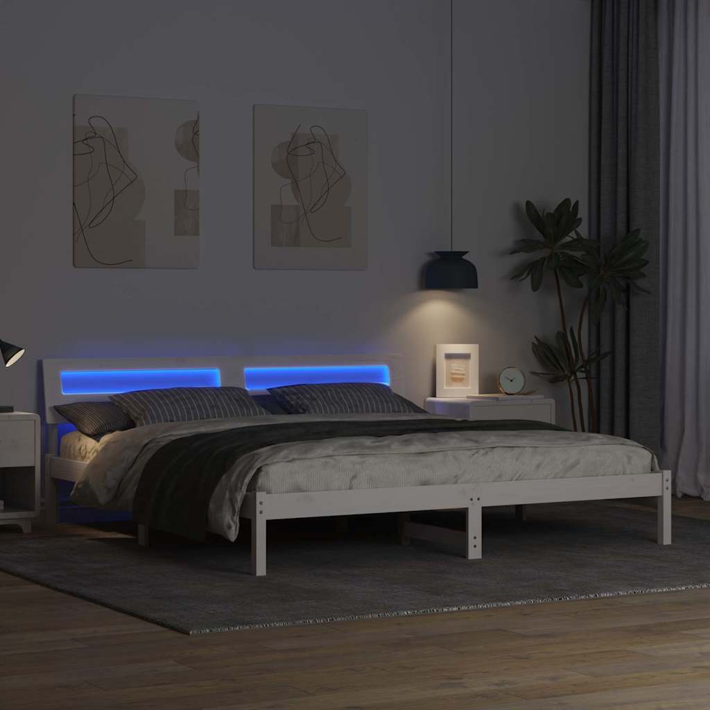 Bed Frame with Headboard White 200 x 200 cm Solid Pine Wood