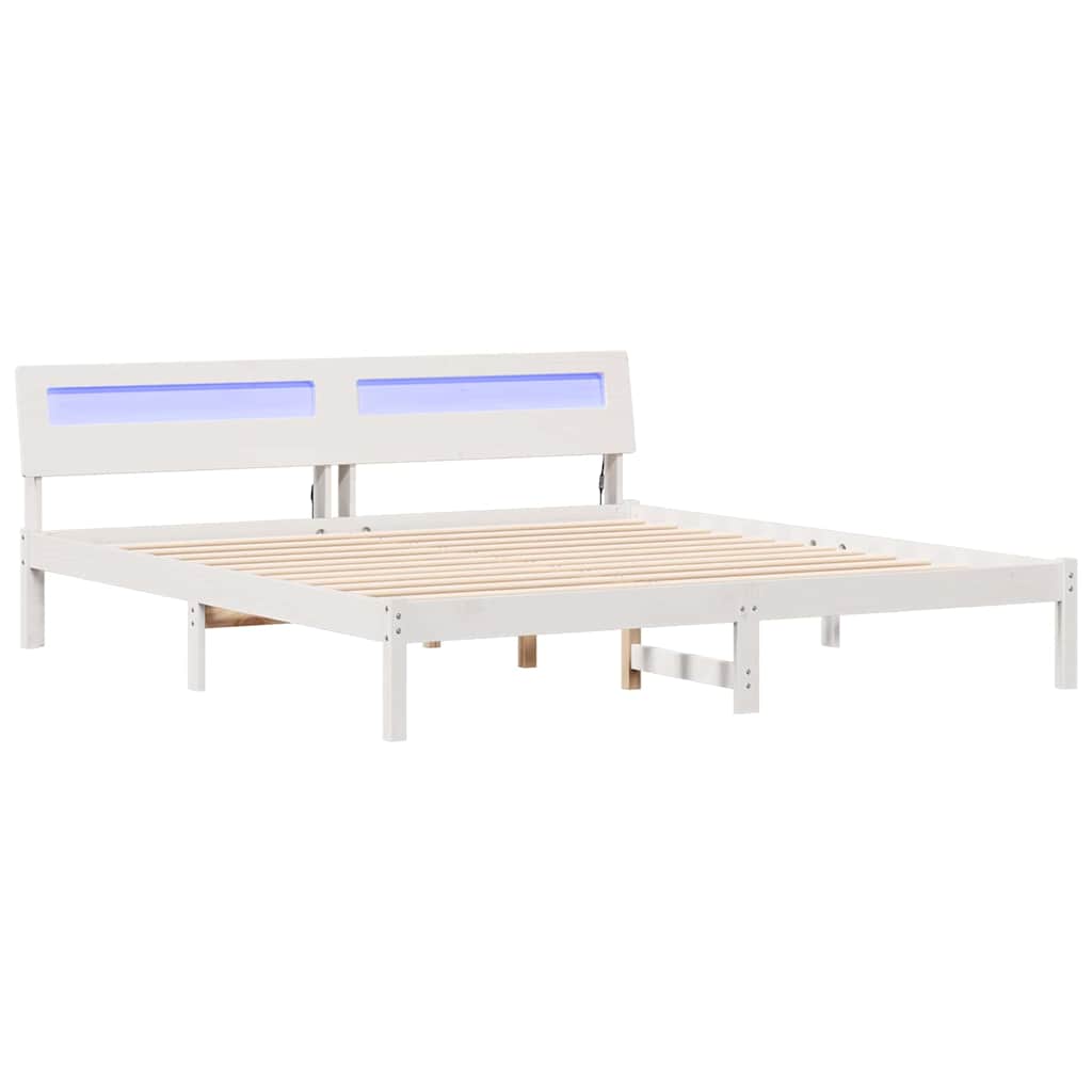Bed Frame with Headboard White 200 x 200 cm Solid Pine Wood