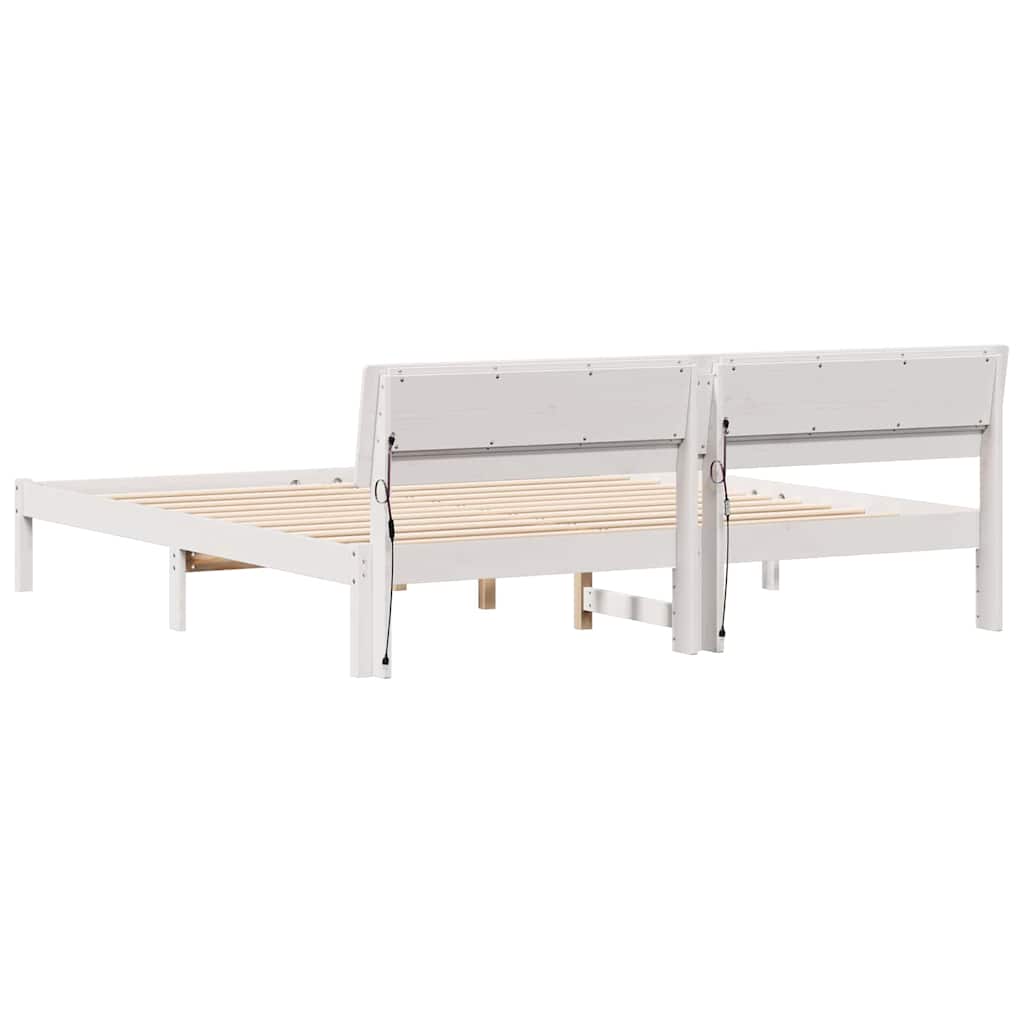 Bed Frame with Headboard White 200 x 200 cm Solid Pine Wood
