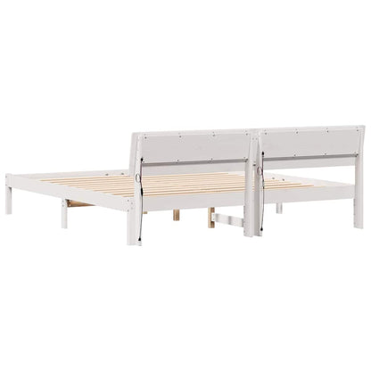 Bed Frame with Headboard White 200 x 200 cm Solid Pine Wood
