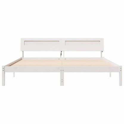Bed Frame with Headboard White 200 x 200 cm Solid Pine Wood