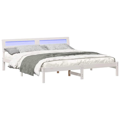 Bed Frame with Headboard White 200 x 200 cm Solid Pine Wood
