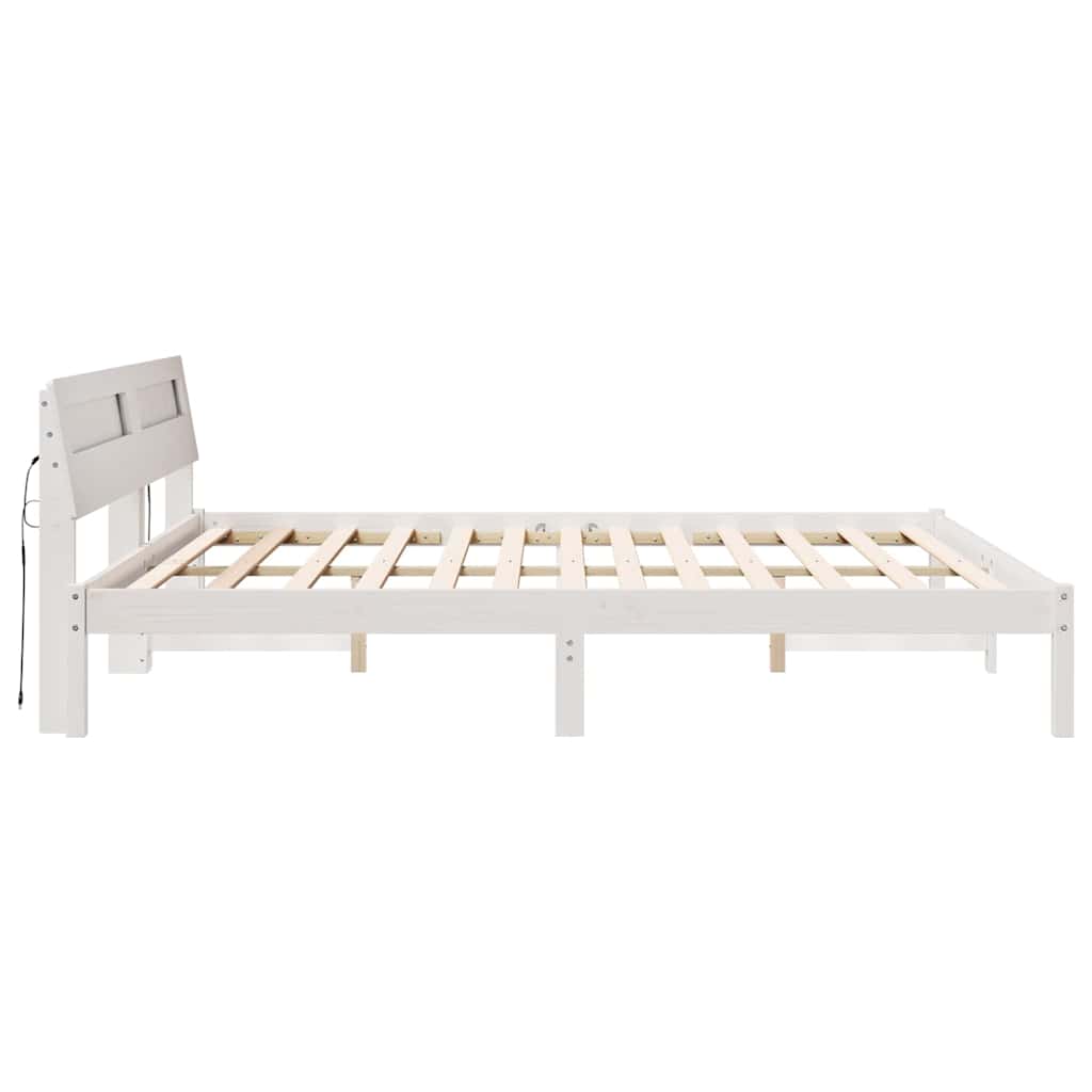 Bed Frame with Headboard White 200 x 200 cm Solid Pine Wood