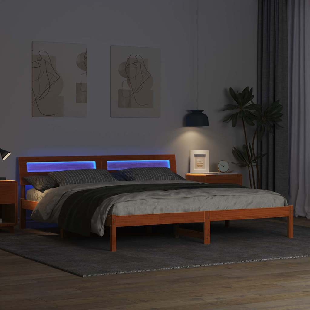 Bed Frame with Headboard Brown 200 x 200 cm Solid Pine Wood