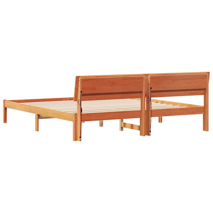 Bed Frame with Headboard Brown 200 x 200 cm Solid Pine Wood